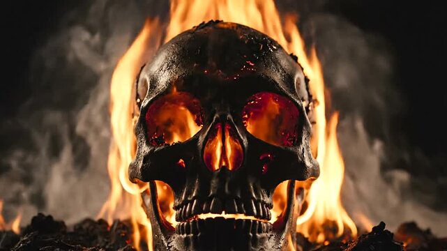 Burning Skull on Fire Closeup.