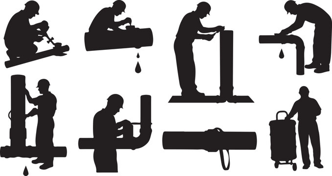 Silhouette of a man working with various tools machinery