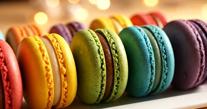 Colorful Macarons on White Plate.