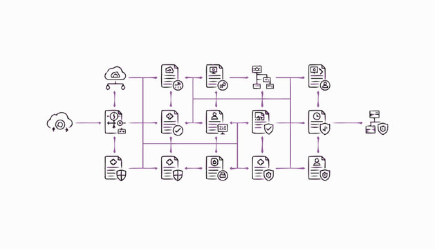 Conceptual illustration of data flow and information processing in a network.
