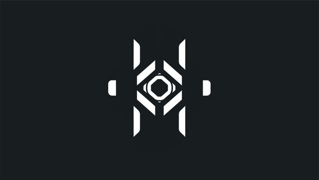 Abstract geometric design with symmetrical shapes and patterns on dark background.