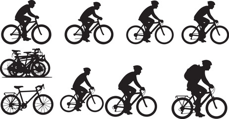 Obraz premium Silhouettes of cyclists riding bicycles in various dynamic poses