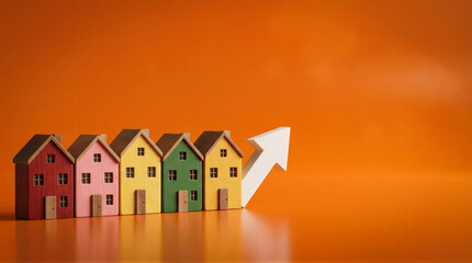 A row of small wooden houses sitting on top of a wooden table.