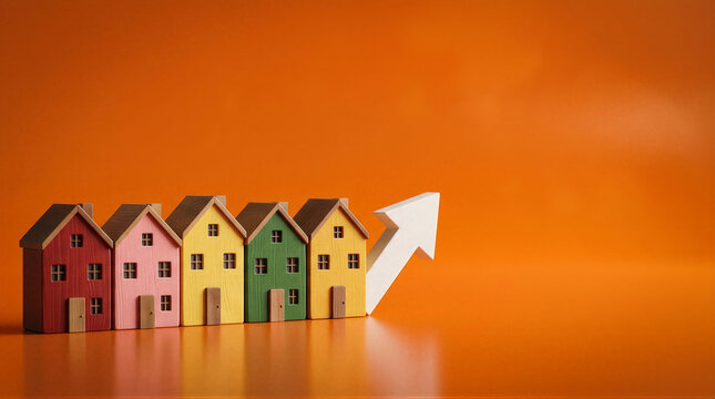 A row of small wooden houses sitting on top of a wooden table.