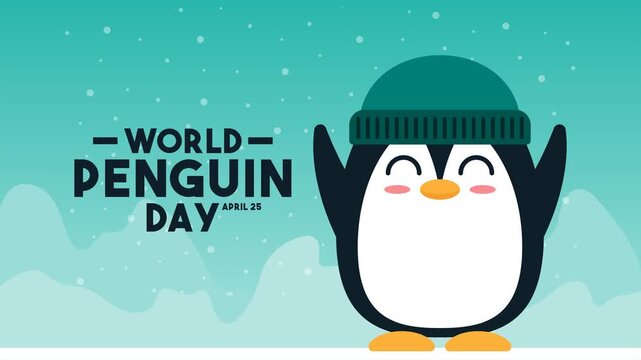 Animation of World Penguin Day. April 25. Cute penguin.