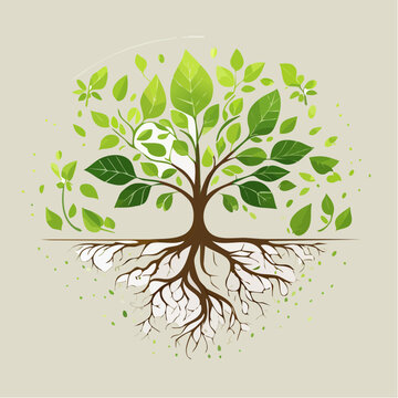 Vibrant tree of life with detailed roots and lush green leaves symbolising growth and nature