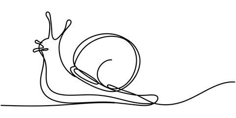 Minimalist continuous line drawing of a garden snail isolated on a plain white background surface Vector, illustration © Nippon_Art Gallery