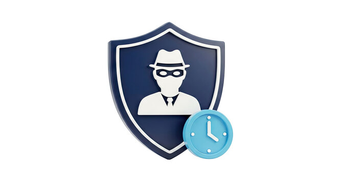 Cybersecurity Shield with Hacker Icon and Clock