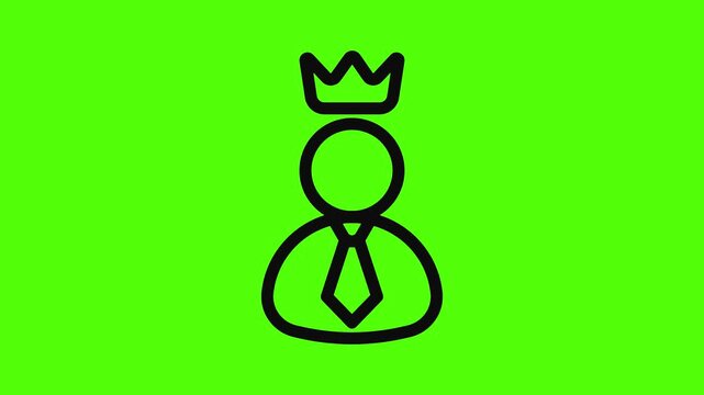 Royalty Symbol on Green Backdrop: A minimalist outline of a person adorned with a crown and tie, symbolizing authority, leadership, and power against a vibrant green backdrop.