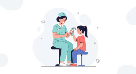 Fototapeta premium Nurse measuring child's temperature with digital thermometer, healthcare concept