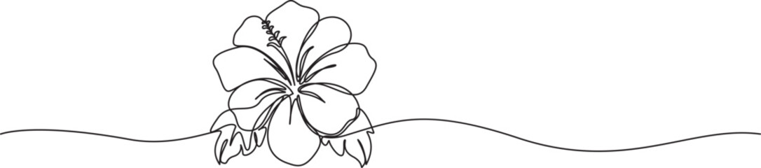 single Continuous line art drawing of hibiscus flower,2 © Main