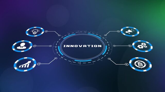  Future Business Innovation Concept with Creative Technology Icons and Digital Growth Strategy Background.
