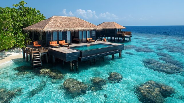 Overwater bungalows with ocean pools