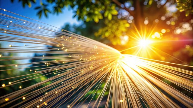 A realistic photo of Abstract glowing fiber optic communication lines wallpapers
