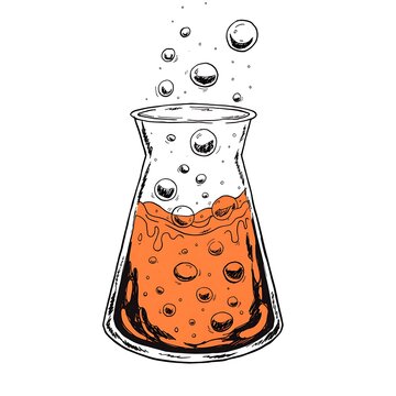 An erlenmeyer flask with bubbles