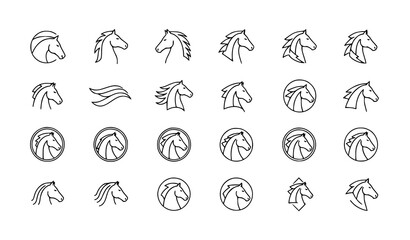Fototapeta premium Simple Horse Logo Icons Collection Minimal Line Horse Head Branding Symbols