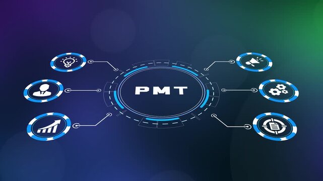 Project management team PMT workflow and financial payment processing automation system visualization.

