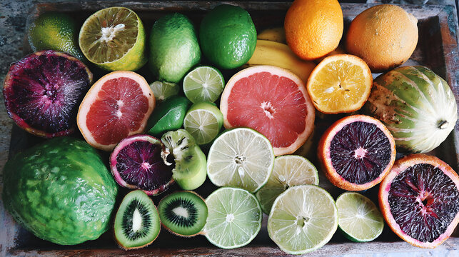 Vibrant Citrus Medley A Colorful Display of Fresh Fruits.