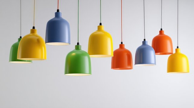 Colorful hanging pendant lights in modern interior setting for stylish home decor
