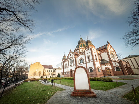 Subotica Synagogue in Serbia, ornate facade, domes, Also known as Jakab and Komor Synagogue, it is a symbol of the Central European judaism and a landmark of Subotica.