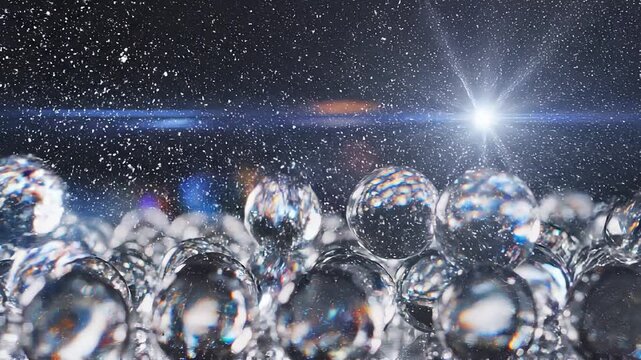 キラキラ弾ける透明なゼリービーズと光の粒子