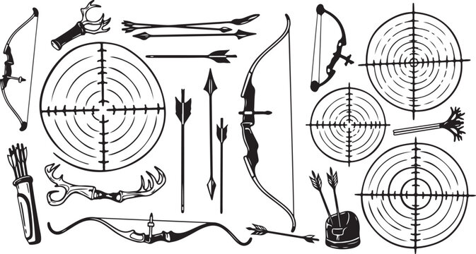 Archery Equipment and Targets Illustration Set Black