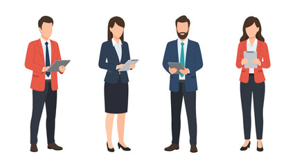 Fototapeta premium Diverse Business Professionals Holding Tablets and Clipboards Vector Illustration