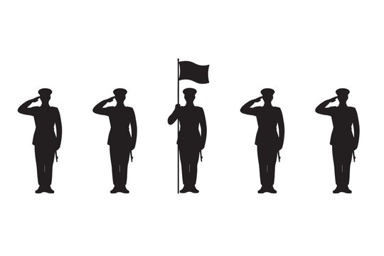 Soldiers Saluting Silhouette Vector Military Tribute Illustration