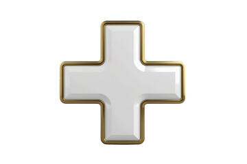 Fototapeta premium Plus sign glossy white 3d render with golden frame representing health, positivity, growth, and addition