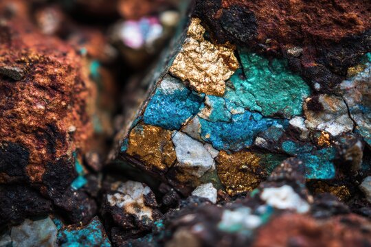 岩肌を間近で見るカラフルな鉱物