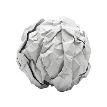 A single crumpled ball of white paper isolated on a transparent background.
