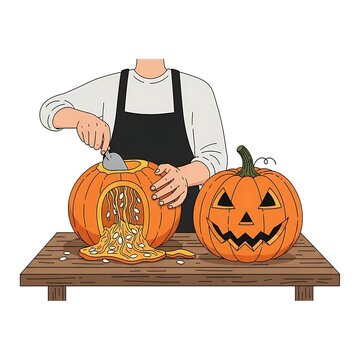 Carving pumpkins for Halloween - a festive autumn tradition.
