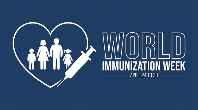 World immunization week April 24 to 30 vector illustration family inside heart shape with syringe protecting from illness health care global health prevention vaccination concept.