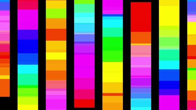 animated abstract composition of flat bright colorful rectangle 2d moving dancing up down back and forth as background animation with copy space