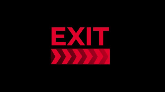 a bold red exit sign with directional arrows pointing to the right against a black backdrop for a clear high contrast interface