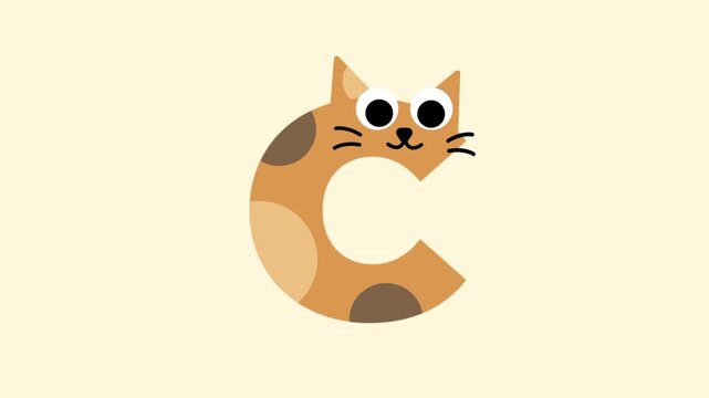 A cream colored letter C is cleverly transformed into a calico cat with ears a tail and a cute face to help children learn the alphabet with art