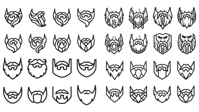 Beard and mustache styles icons set masculine facial hair grooming trends.