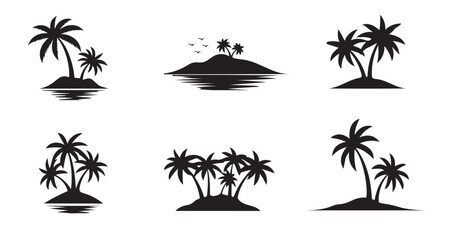 Tropical island silhouette collection palm trees and lush vegetation © Articurve