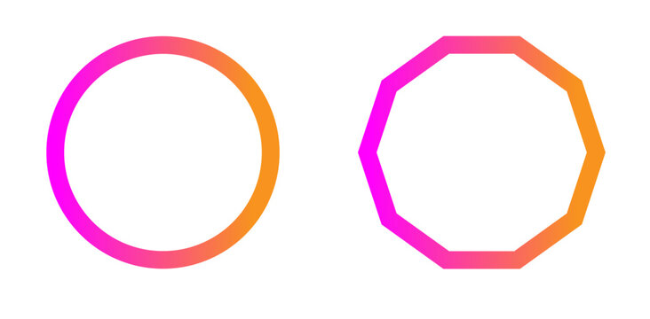 abstract geometric circle and decagon frames with vibrant pink and orange gradient