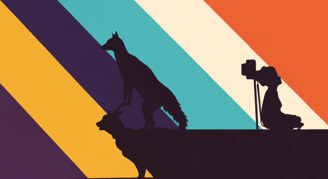 Photographer and dog on rooftop.