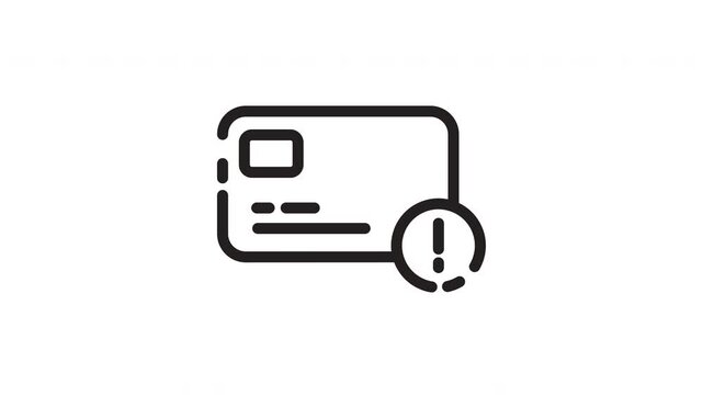 Line art icon depicting a payment card with an exclamation mark, symbolizing an error or warning.