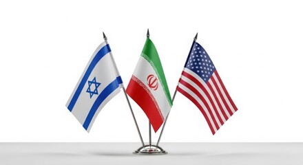 Fototapeta premium Flags of Israel, Iran and USA on pole