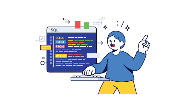 Programmer coding SQL queries for database management and problem-solving, generating innovative solutions