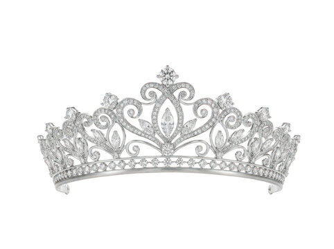 Elegant silver tiara encrusted with marquise diamonds and filigree isolated transparent background image