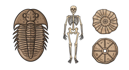 Trilobite fossils and human skeleton. © yuppi