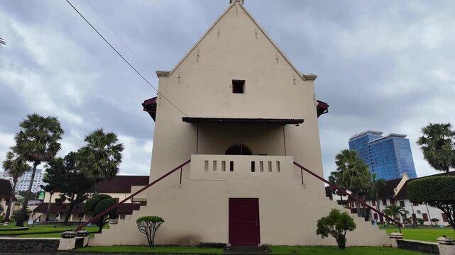 Front View of Colonial Architecture at Fort Rotterdam in Makassar City, Indonesia