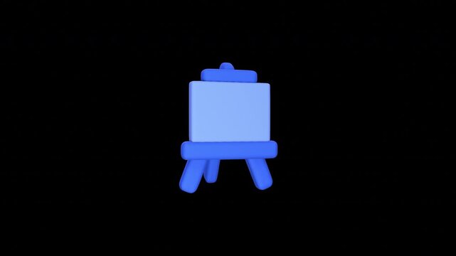 A simple blue easel with a light blue canvas on a black background.