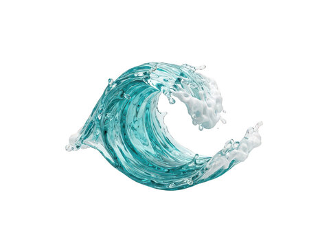 Realistic cresting turquoise ocean wave with white foam and water splashes isolated transparent background image