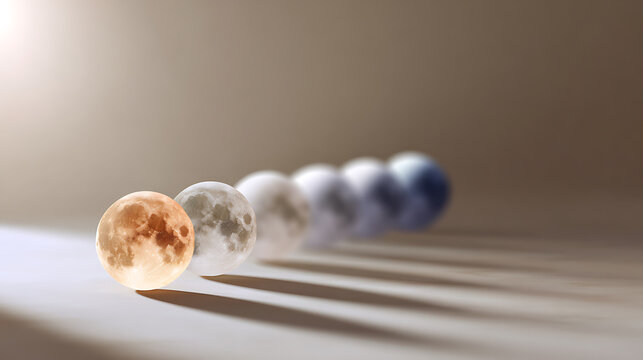 An artful arrangement of moon phases with a vibrant orange glow