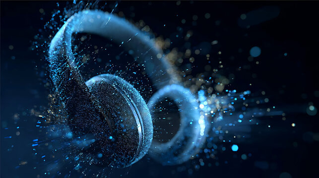 Artistic representation of headphones with sound waves, capturing the essence of music